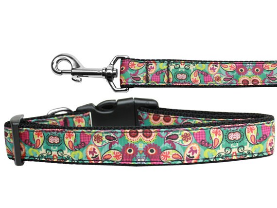 Cat Nylon Collar or Leash,  "Turquoise Paisley" - Yoru Says