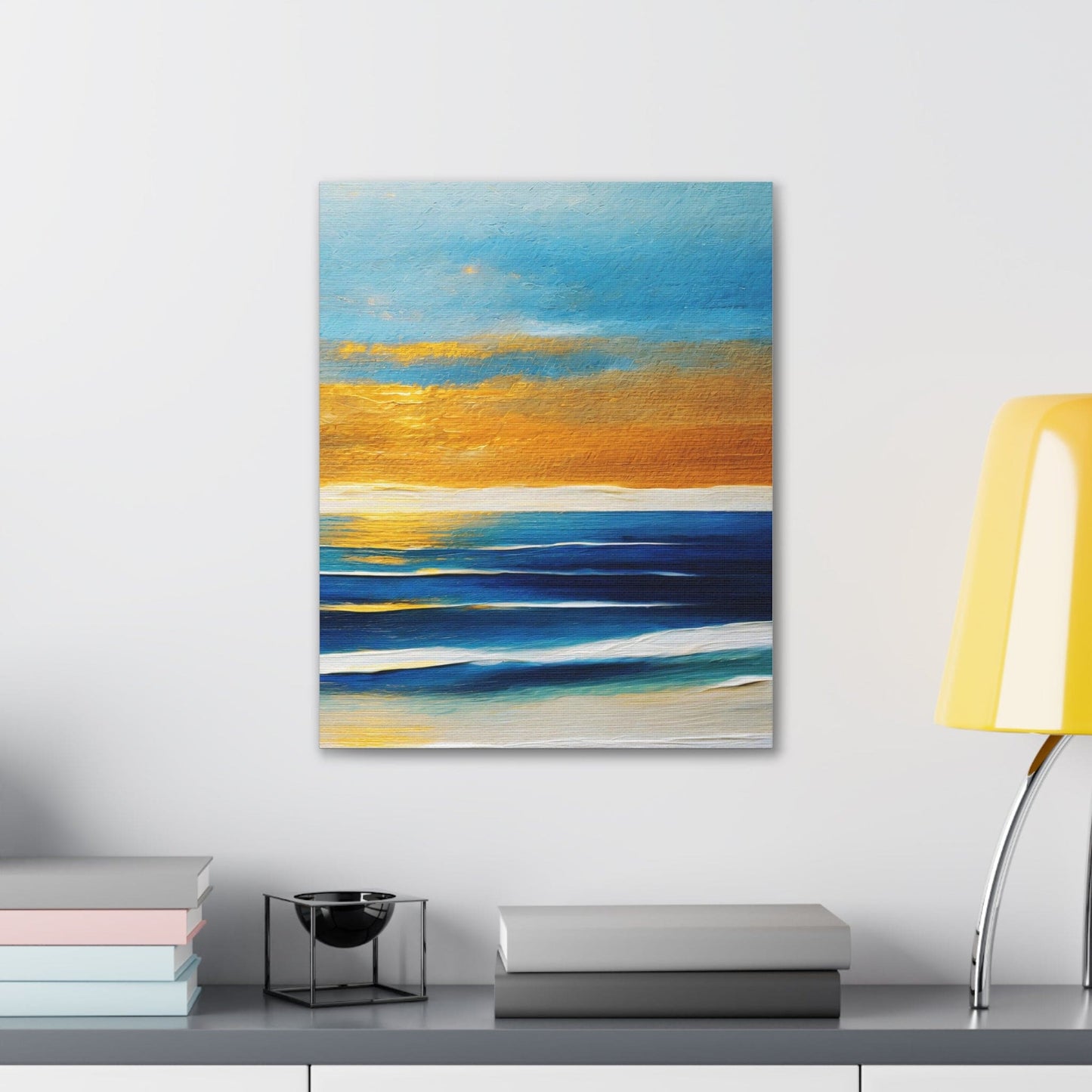 Wall Art Decor, Canvas Print Artwork, Blue Ocean Golden Sunset Print - Yoru Says