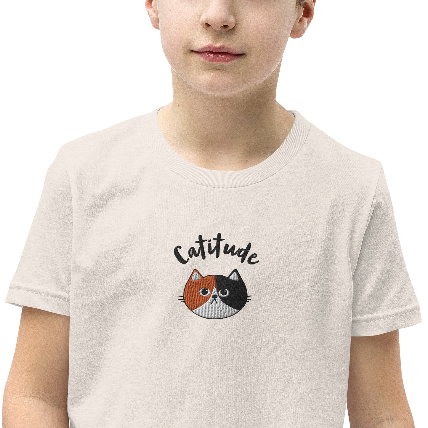 Catitude - Embroidered Light Youth Short Sleeve T-Shirt - Yoru Says